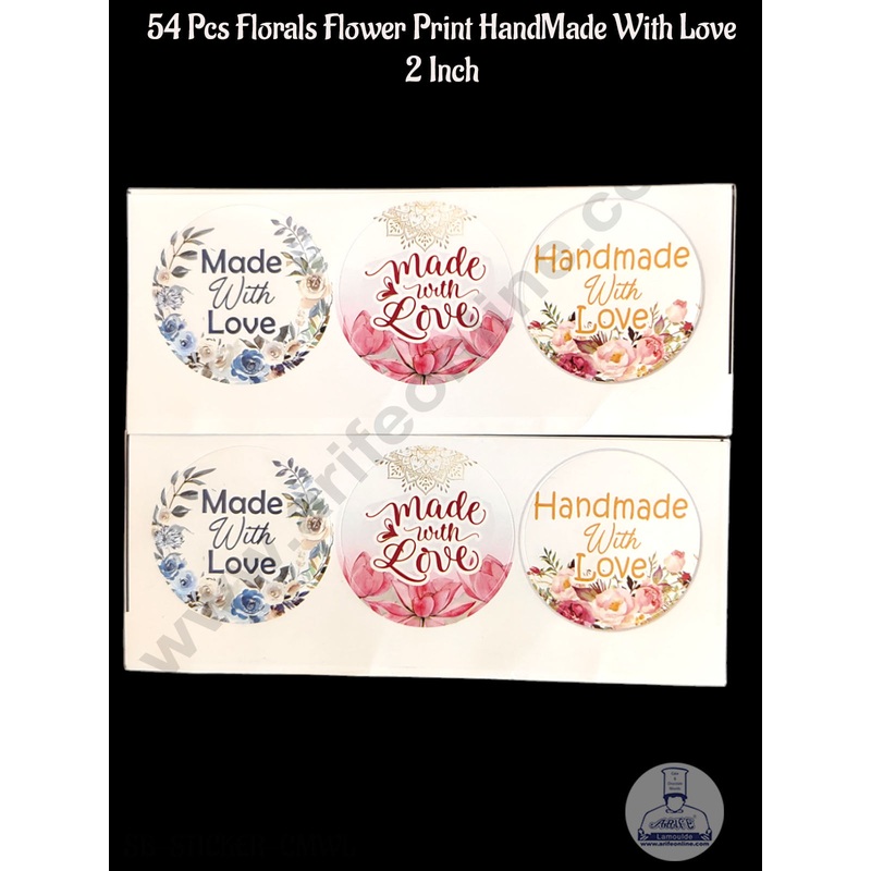 CAKE DECOR  54 Pcs Florals Flower Print HandMade With Love | Home Made Sticker - 2 Inch