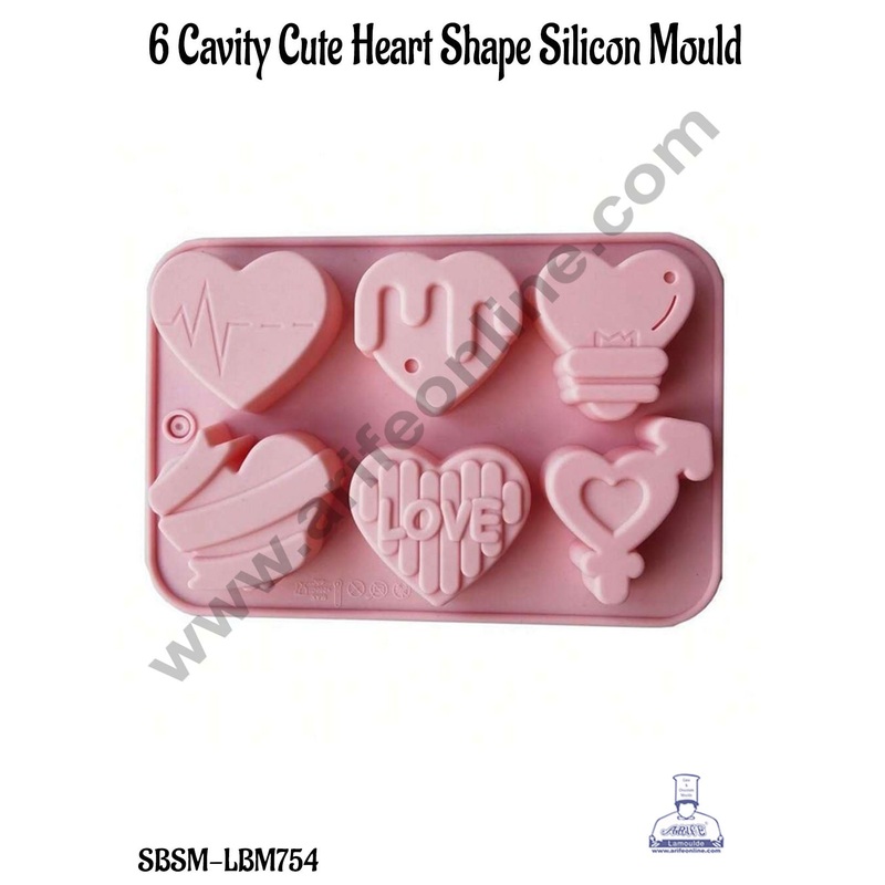 CAKE DECOR 6 Cavity Cute Heart Shape Silicone Chocolate Mould (SBSM-LBM754)