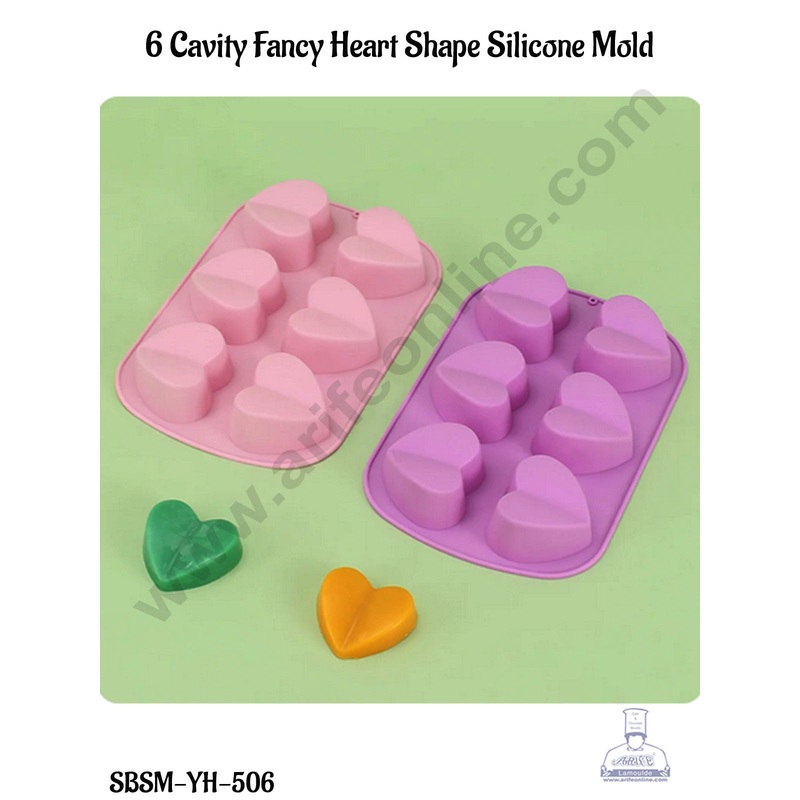 CAKE DECOR 6 Cavity Fancy Heart Shape Silicone Chocolate Mould Tray | Soap, Candle and Muffin Mould