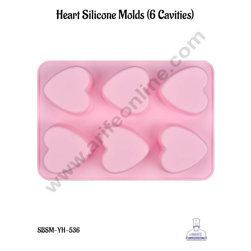 CAKE DECOR 6 Cavity Heart Shape Silicone Chocolate Mould | Soap, Resin, Candle and Muffin Mould.