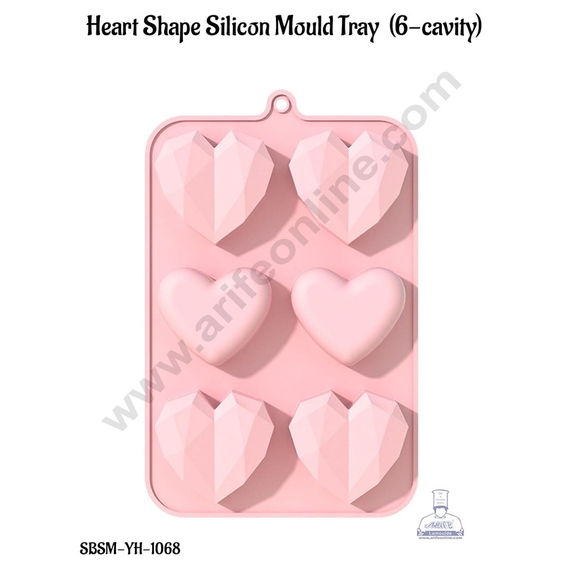 CAKE DECOR 6 Cavity Heart Shape Silicone Chocolate Mould Tray | Soap, Candle and Muffin Mould.
