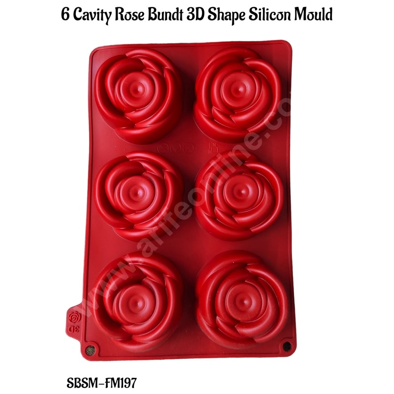 CAKE DECOR 6 Cavity Rose Bundt 3D Shape Silicone Reusable Chocolate Mould | Pastry Muffin Mould (SBF-M197)