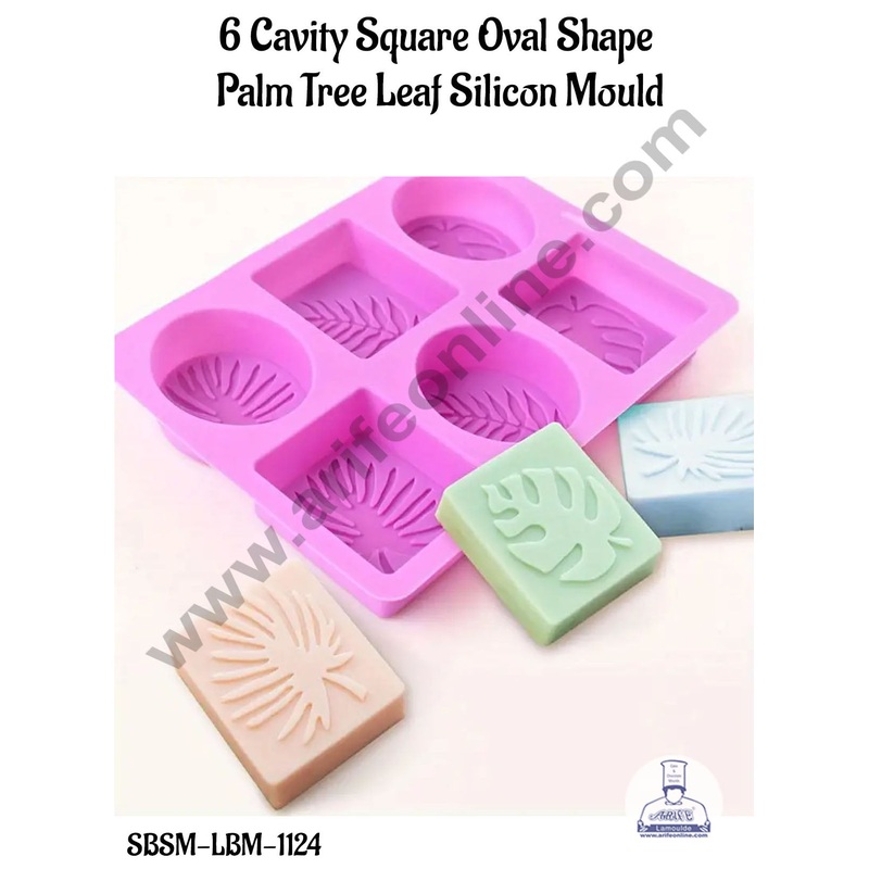 CAKE DECOR 6 Cavity Square Oval Shape Palm Leaf Silicone Chocolate Mould (SBLBM-1124)