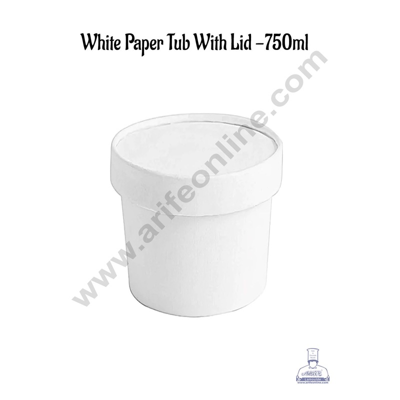 CAKE DECOR 750ml White Kraft Paper Tub With Lid