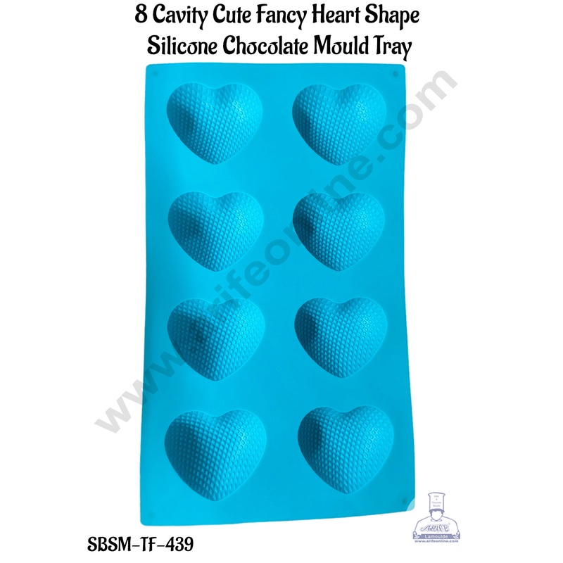 CAKE DECOR 8 Cavity Cute Fancy Heart Shape Silicone Chocolate Mould Tray | Soap, Candle and Muffin Mould