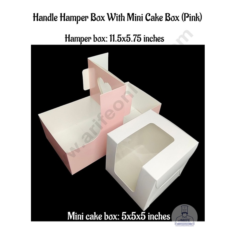 CAKE DECOR Handle Hamper Box With Mini Cake Box (Pink)  | Gift Box | Gift Bag With Handle (1 Pcs Pack)