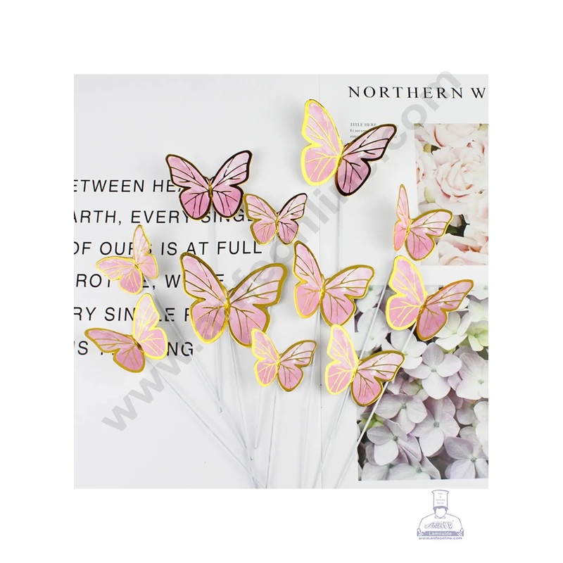 CAKE DECOR  Imported Pink Butterfly With Stick Paper Topper for Cake & Cupcake Decoration (SBMT-PT-IMP-016)