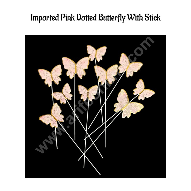 CAKE DECOR  Imported Pink Dotted Butterfly With Stick Paper Topper for Cake & Cupcake Decoration (SBMT-PT-IMP-019)