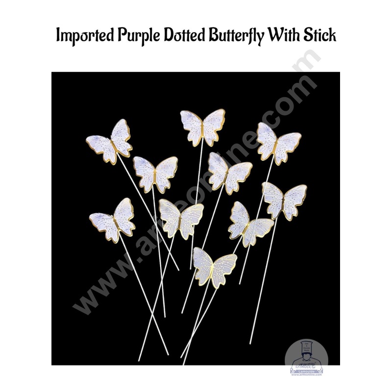 CAKE DECOR  Imported Purple Dotted Butterfly With Stick Paper Topper for Cake & Cupcake Decoration (SBMT-PT-IMP-018)
