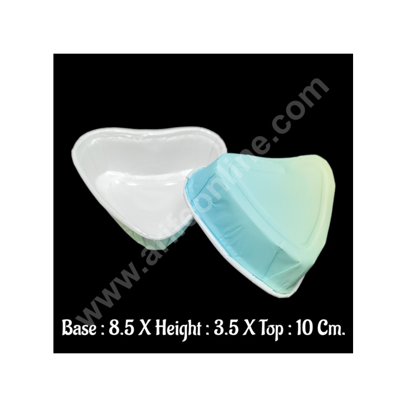 Cake Decor Pastel Blue and Green Heart Direct Bakeable  Cups With Plastic Coating Bake and Serve Disposable Mould 50 Pcs
