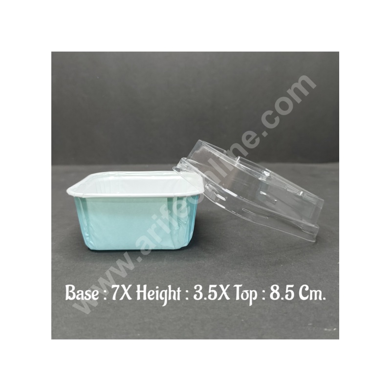 Cake Decor Pastel Blue and Green  Square Direct Bakeable  Cups With Lid  Plastic Coating Bake and Serve Disposable Mould 50 Pcs