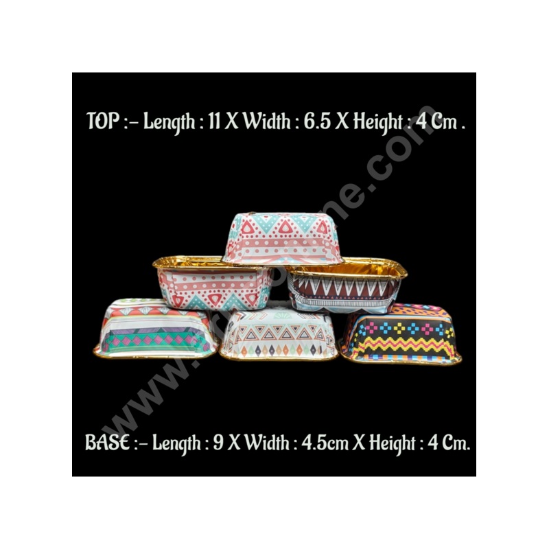 Cake Decor Rectangle Plum Direct Bakeable Cups With Plastic Golden Coating Geometric Design Bake and Serve Disposable Mould 50 Pcs (Assorted Color)