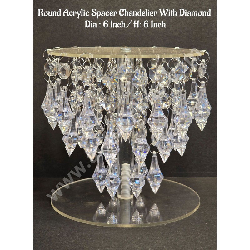 CAKE DECOR Round Acrylic Spacer Chandelier with Diamond Tier Cake Spacer 6 Inch Base & 6 Inch Height (SB-Jhaalar-05)