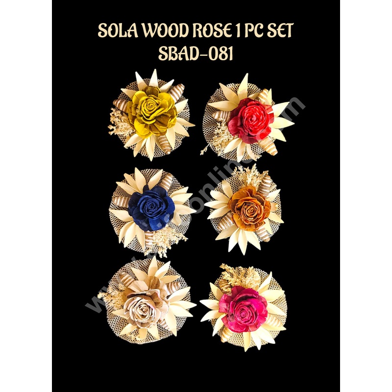 CAKE DECOR Sola Wood Flowers Set For Innovative Hampers & Gifting - Rose With Net Random Colors