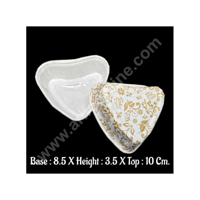Cake Decor  White Golden Leaf Design Heart Direct Bakeable Cups With Plastic Coating Bake and Serve Disposable Mould 50 Pcs