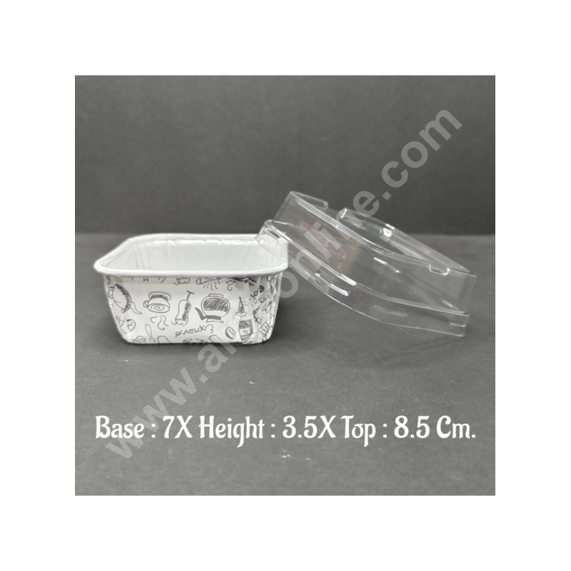 Cake Decor White Square Direct Bakeable  Cups With Lid  Plastic Coating Bake and Serve Disposable Mould 50 Pcs