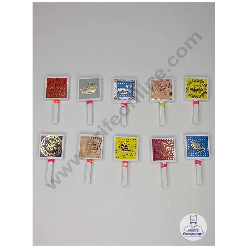 CAKE DECOR50 pcs Square Shape Birthday Tag with Foiling Paper Topper For Cake And Cupcake