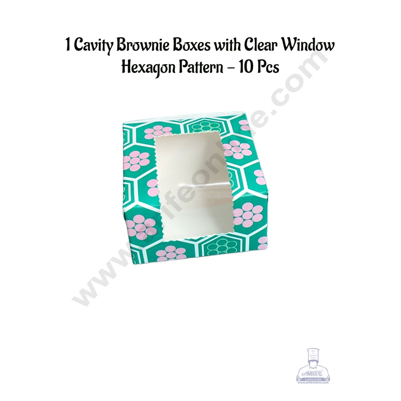 CAKE DECOR 1 Cavity Brownie Boxes with Clear Window Hexagon Pattern| Brownie Carriers - 10 Pcs Pack