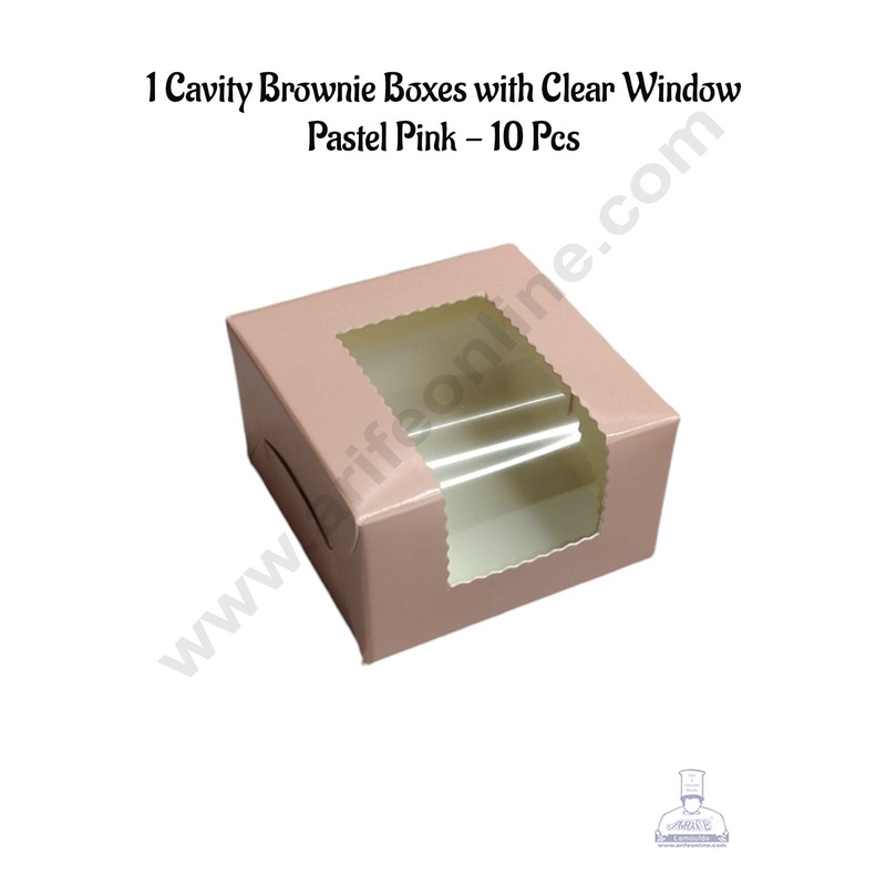 CAKE DECOR 1 Cavity Brownie Boxes with Clear Window Pastel Pink | Brownie Carriers - 10 Pcs Pack