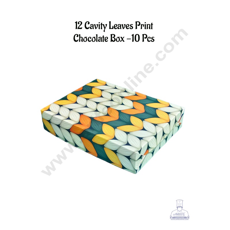 CAKE DECOR 12 Cavity Leaves Print Chocolate Box | Chocolate Carriers - 10 Pcs Pack