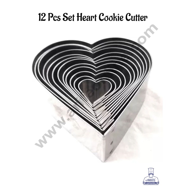 CAKE DECOR 12 Pcs Heart Shape Stainless Steel Cookie Cutter, Cutter Bakeware Mould Biscuit