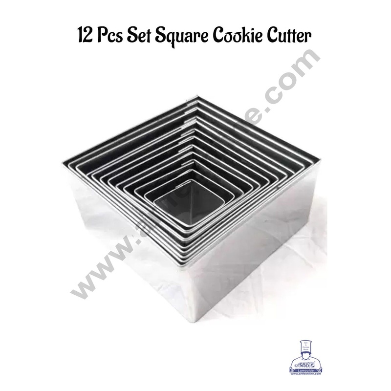 CAKE DECOR 12 Pcs Square Shape Stainless Steel Cookie Cutter, Cutter Bakeware Mould Biscuit