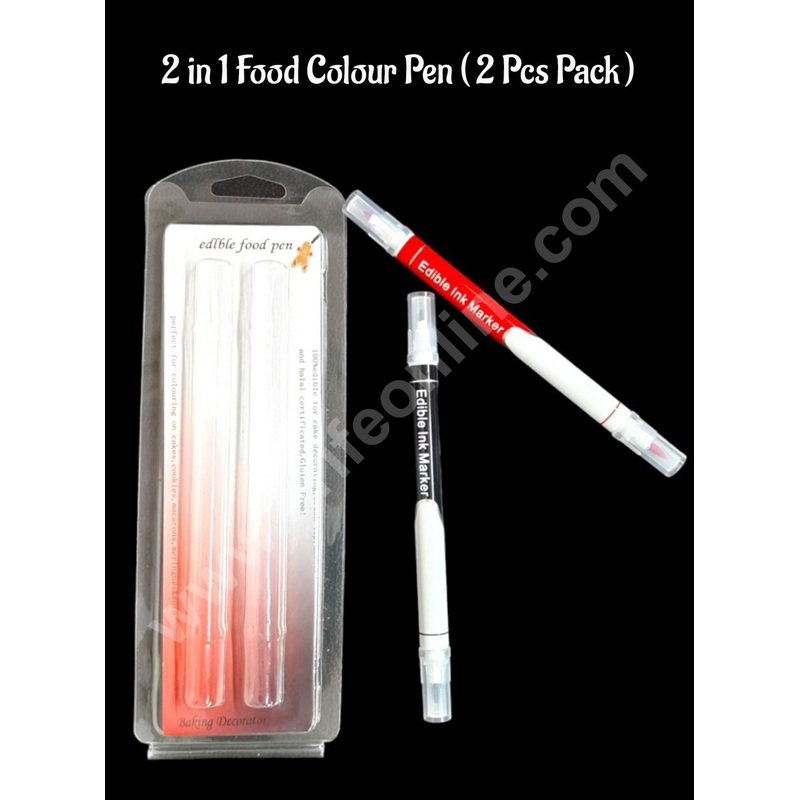 CAKE DECOR 2 in 1 Edible Ink Coloring Marker Double-Sided - Set of 2pcs Red And Black.