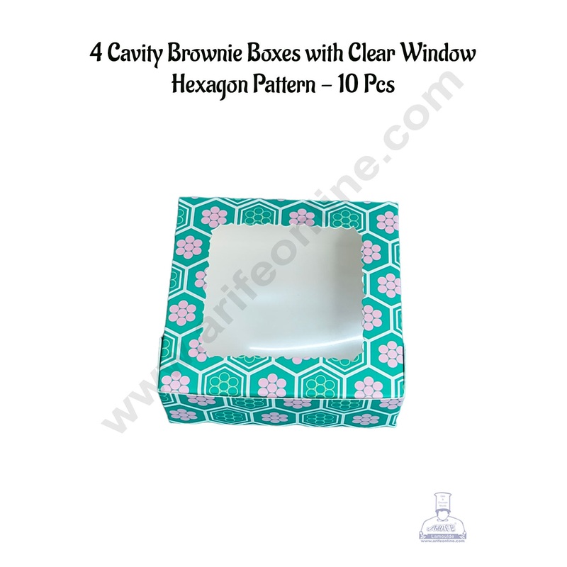 CAKE DECOR 4 Cavity Brownie Boxes with Clear Window Hexagon pattern| Brownie Carriers - 10 Pcs Pack