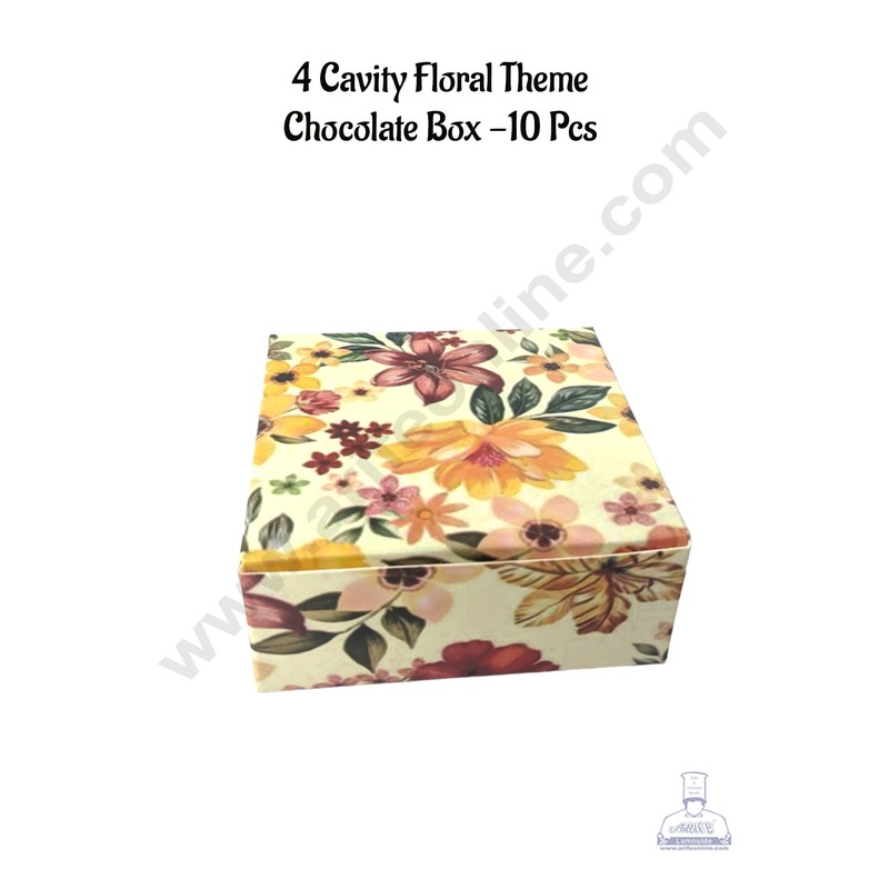CAKE DECOR 4 Cavity Floral Theme Chocolate Box | Chocolate Carriers - 10 Pcs Pack