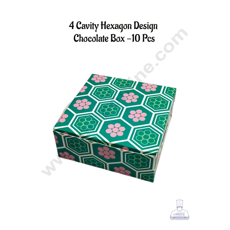 CAKE DECOR 4 Cavity Hexagon Pattern Chocolate Box | Chocolate Carriers - 10 Pcs Pack