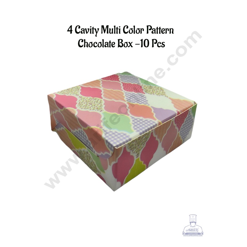 CAKE DECOR 4 Cavity Multi Color Pattern Chocolate Box | Chocolate Carriers - 10 Pcs Pack