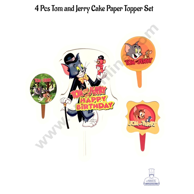 Cake Decor 4 Pcs Happy Birthday Tom and Jerry Theme Paper Topper For Cake And Cupcake