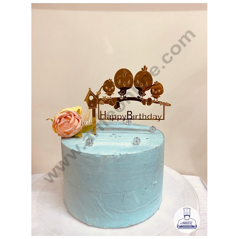 CAKE DECOR 5 inch Acrylic Happy Birthday With Chick Family Cutout Cake Topper Cake Decoration (SBMT-1211)