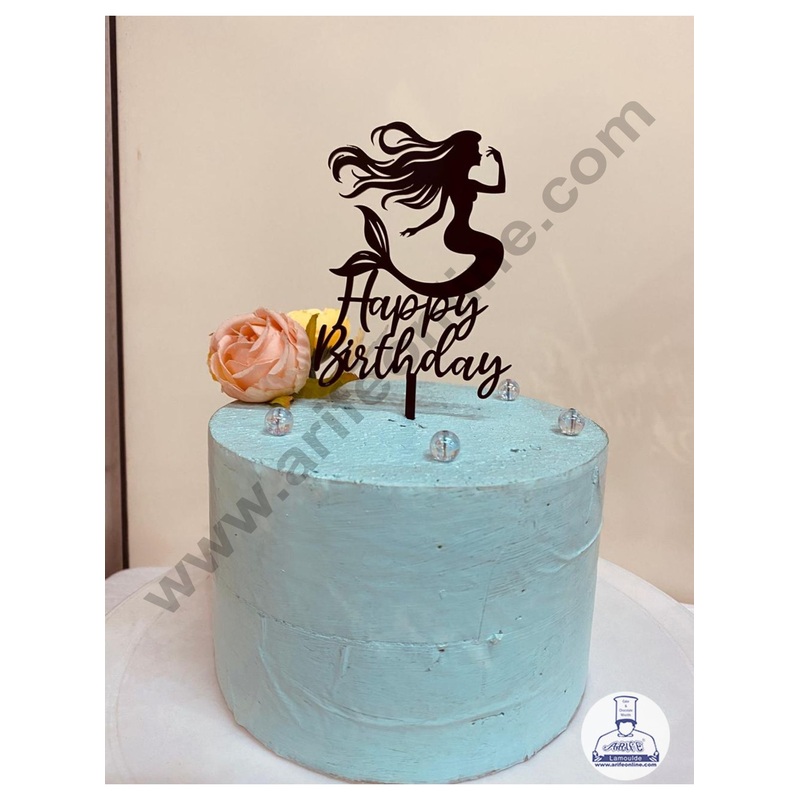 CAKE DECOR 5 inch Acrylic Happy Birthday with Mermaid Cutout Cake Topper Cake Decoration  (SBMT-1205)