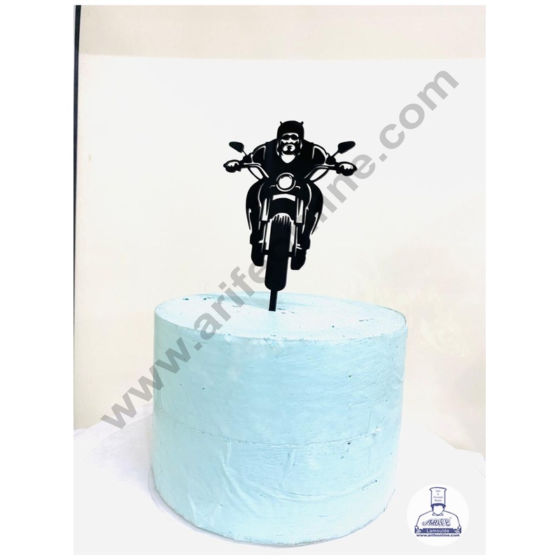 CAKE DECOR 5 inch Black Acrylic Bike With Bullet Rider Cutout Cake Topper And Dessert Decoration (SBMT-1209)