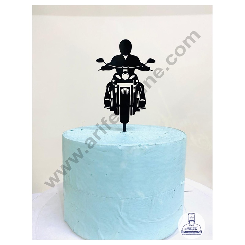 CAKE DECOR 5 inch Black Acrylic Bike With Rider Cutout Cake Topper And Dessert Decoration (SBMT-1208)