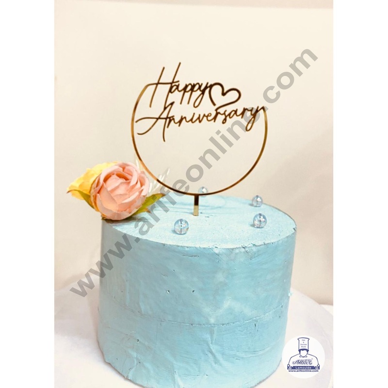 CAKE DECOR 5 inch Mirror Finishing Acrylic Cake Topper Happy Anniversary Half Round With Heart (SBMT-1202)