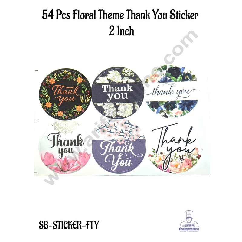 CAKE DECOR  54 Pcs Floral Theme Thank You Sticker - 2 Inch