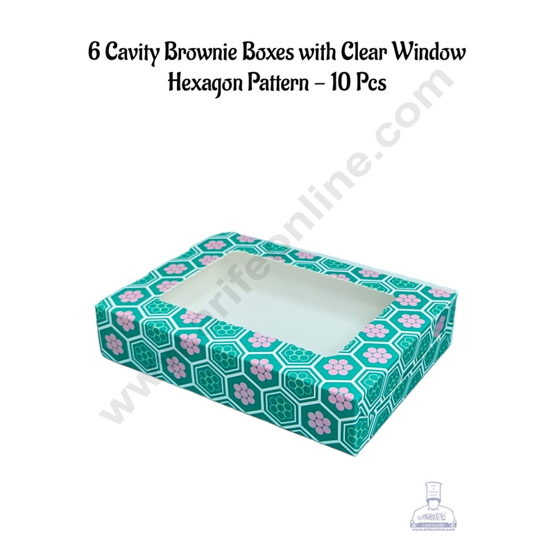 CAKE DECOR 6 Cavity Brownie Boxes with Clear Window Hexagon Pattern | Brownie Carriers - 10 Pcs Pack