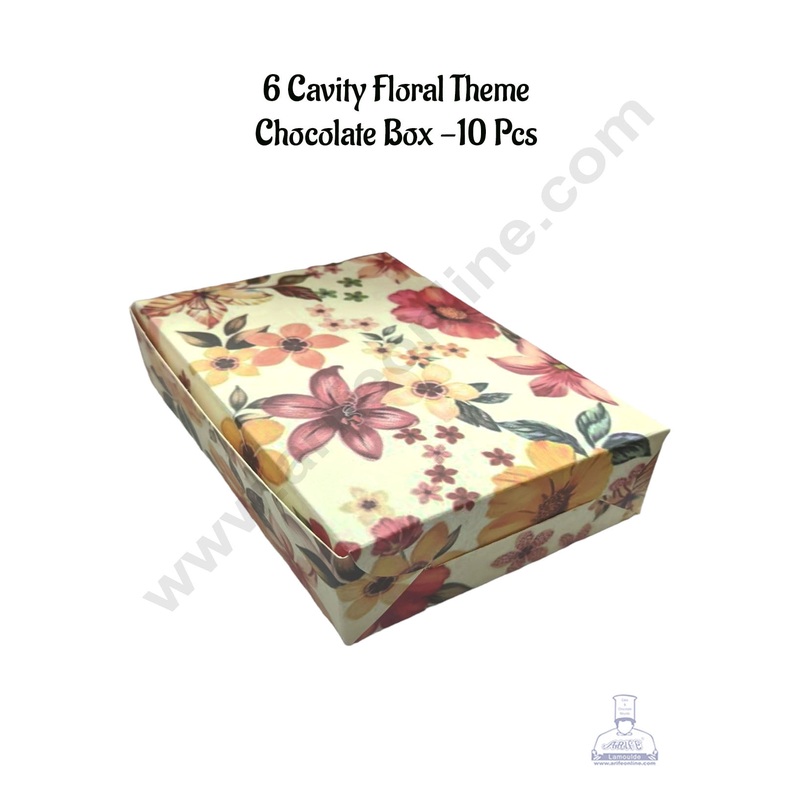 CAKE DECOR 6 Cavity Floral Theme Chocolate Box | Chocolate Carriers - 10 Pcs Pack