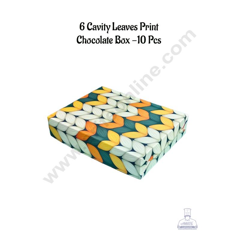 CAKE DECOR 6 Cavity Leaves Print Chocolate Box | Chocolate Carriers - 10 Pcs Pack