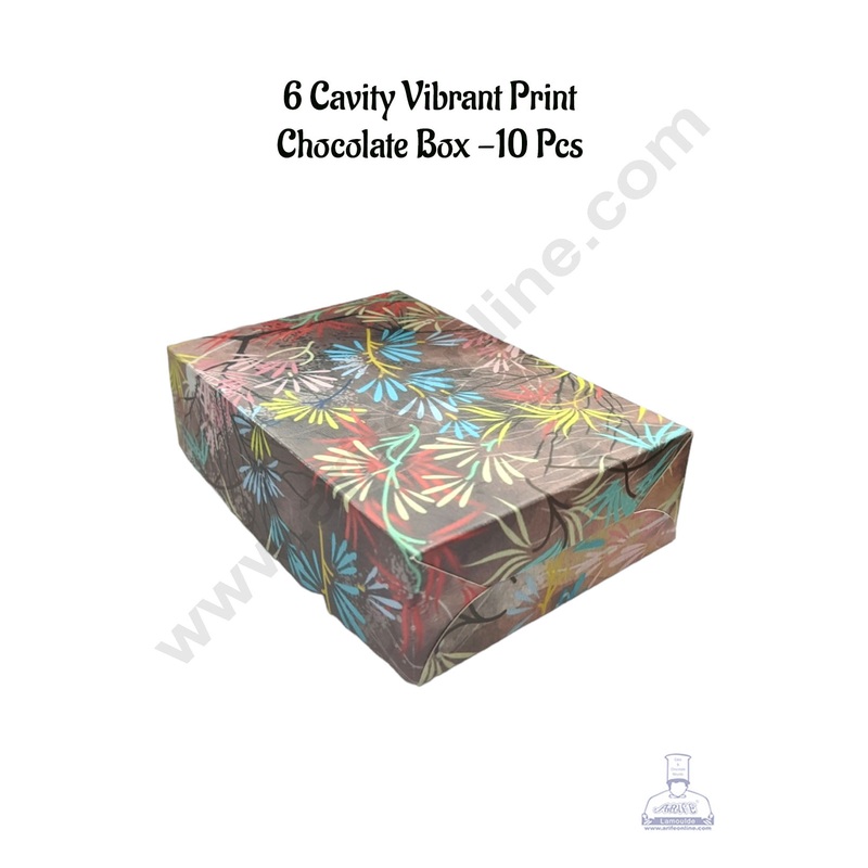CAKE DECOR 6 Cavity Vibrant Print Chocolate Box | Chocolate Carriers - 10 Pcs Pack