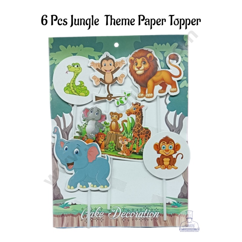 Cake Decor 6 Pcs Jungle Theme Paper Topper For Cake And Cupcake