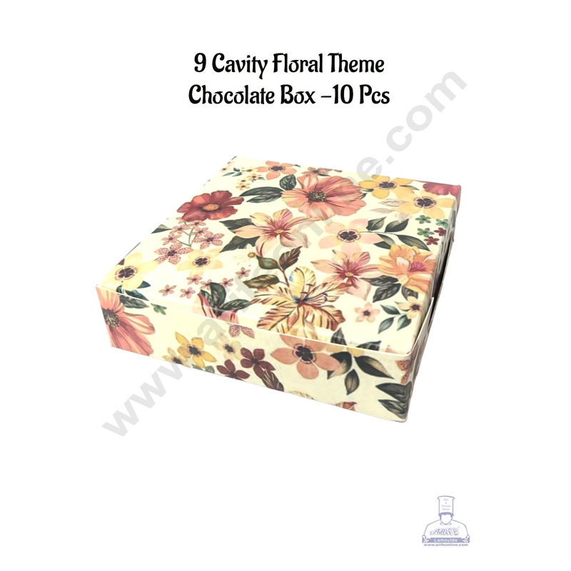 CAKE DECOR 9 Cavity Floral Theme Chocolate Box | Chocolate Carriers - 10 Pcs Pack