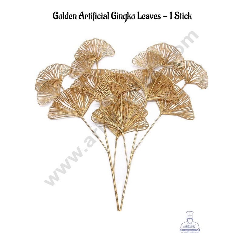 CAKE DECOR Golden Artificial  Ginkgo Leaf | Decorative Item For Cake Decoration- 1 Stick