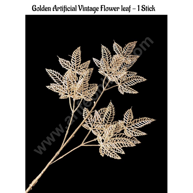 CAKE DECOR Golden Artificial Vintage Flower Leaf | Decorative Item For Cake Decoration- 1 Stick