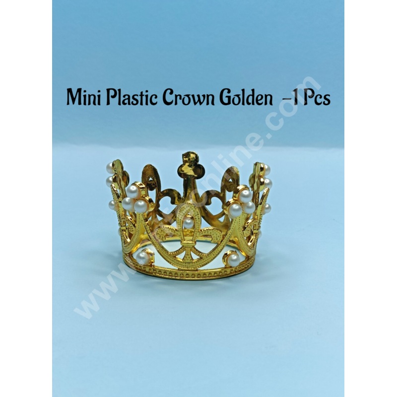 CAKE DECOR Mini Plastic Crown Topper For Bento Cake And Cupcake Decorations - Gold