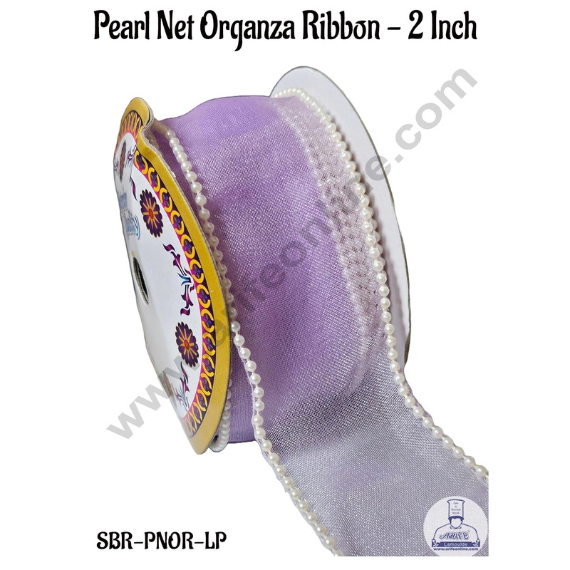 CAKE DECOR Pearl Net Organza Light Purple Ribbon -2 Inch (8 Meter) | Sheer Ribbon | Gift Wrapping | Decoration