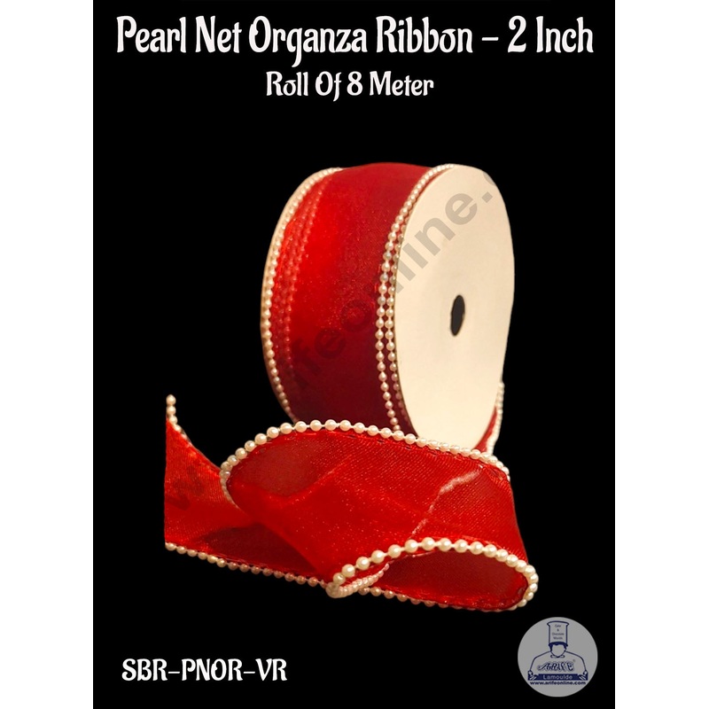 CAKE DECOR Pearl Net Organza Vibrant Red Ribbon -2 Inch (8 Meter) | Sheer Ribbon | Gift Wrapping | Decoration