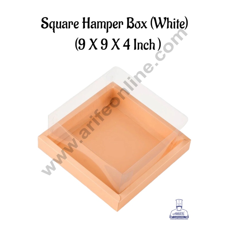 CAKE DECOR Square Hamper Box In Orange Colour With Transparent Lid | Gift Box | Present Box - (1 Pcs)